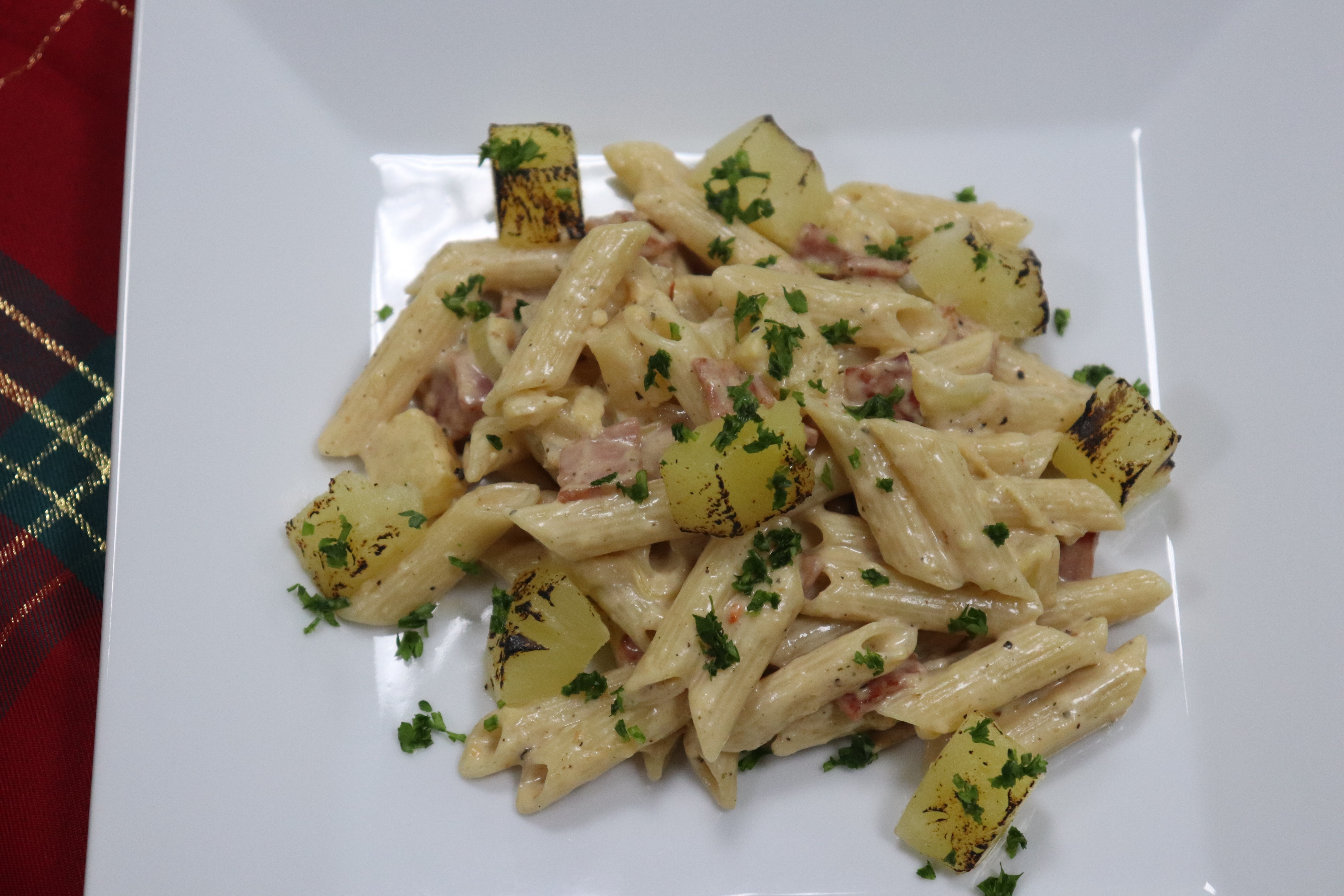 Ham and Pineapple Penne Alfredo