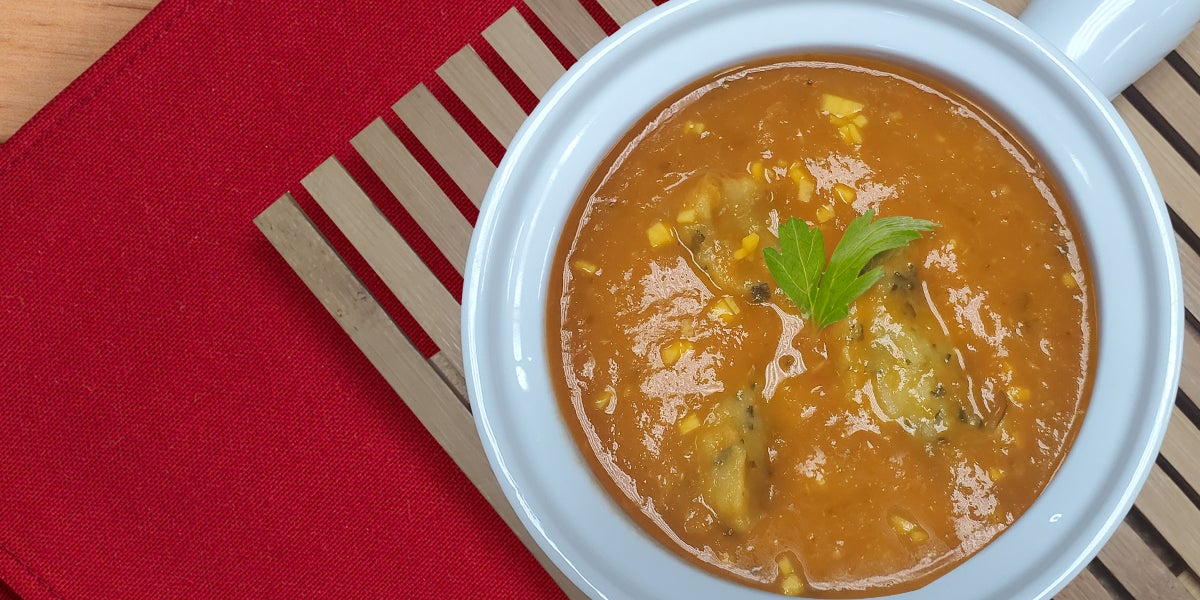 Roasted Tomato Soup with Garlic & Chadon Beni Dumplings