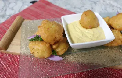 Fried Corn Fritters with Curry Maggi Dip Fried Corn Fritters with Curry Maggi Dip