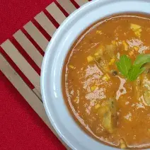 Roasted Tomato Soup with Chadon Beni Dumlings