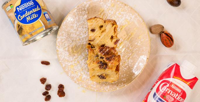 Bread pudding using Nestle Sweetened Condensed Milk and Carnation Full cream evaporated milk