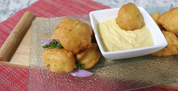 Fried Corn Fritters with Curry Maggi Dip